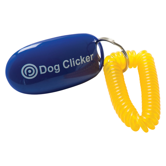 blue dog clicker with logo