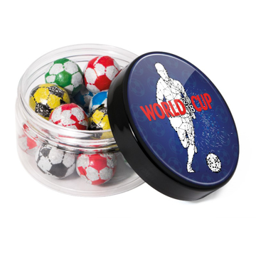 Small screw lid jar of chocolate foiled footballs