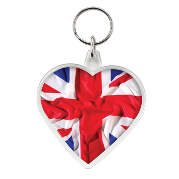 heart shaped keyring with an image of teh union jack waving to the front