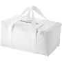 Large white cooler bag with a customer logo printed on the top