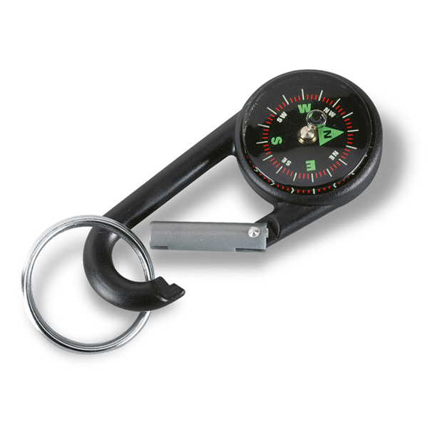 small black lebone compass on a carabiner hook with keyring