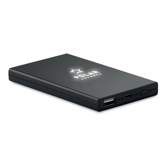 Light up Powerbank in black with engraved logo that lights up in use