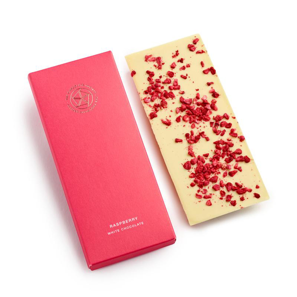 white chocolate bar with raspberry pieces