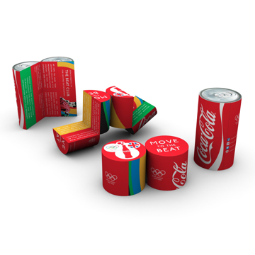 a red cola can that unfolds to reveal different branding sides