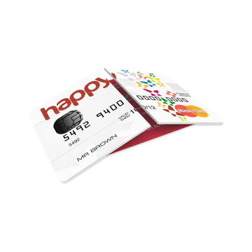 magic card shaped and designed like a credit card being opened to reveal a different brand message