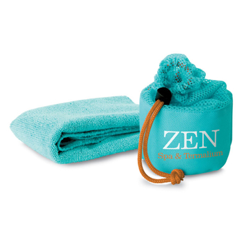 blue mink towel and bag with 1 colour branding