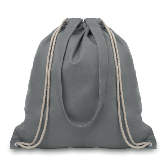 Grey cotton drawstring bag with option shoulder straps