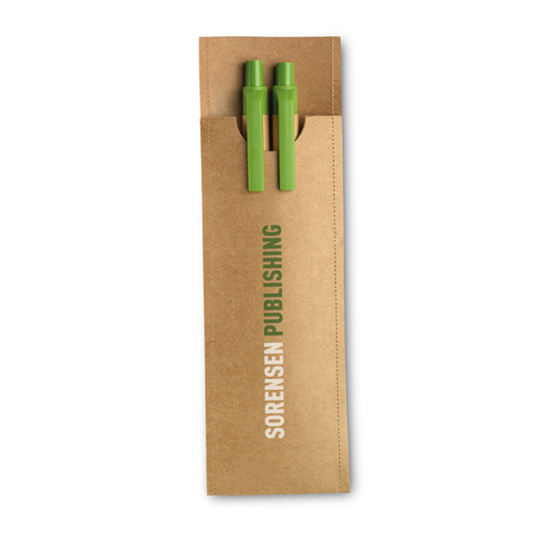 Paper Barrel Pen Set in brown pouch with 2 colour print
