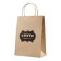 Medium size gift paper bag with rope handles in brown with 1 colour print logo