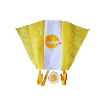Pocket Kite in yellow and white with 3 colour print logo