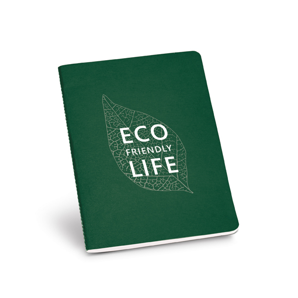 Recycled cardboard notebook in dark green with 1 colour print logo