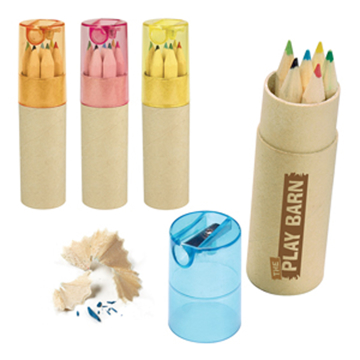 4 sharp sleeve pencil kits containing 5 coloured pencils and a sharpener in the lid