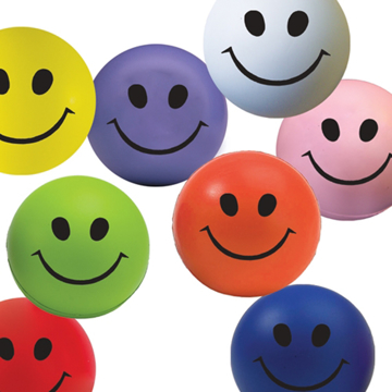Smiley face stress balls in a range of colours