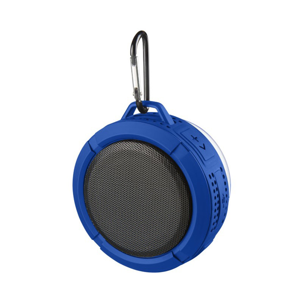 blue splash bluetooth speaker with carabiner