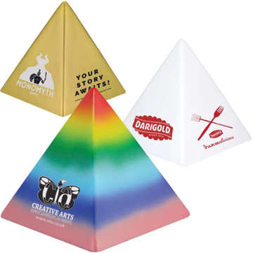 Branded Stress Pyramids printed with a company logo