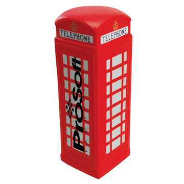 Stress relief toy in the shape of a red telephone box