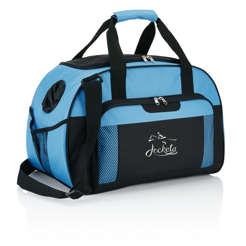 Light blue weekend bag holdall with black trim