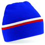 Teamwear Beanie in blue with white and red stripe