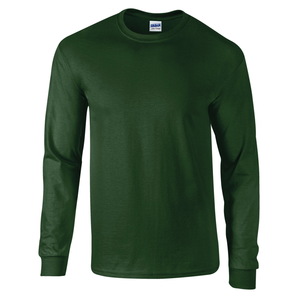 Ultra Soft Adult Long Sleeve T-Shirt in green with taped crew neck