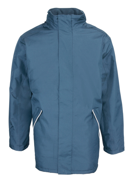 Waterproof professional Jacket in navy with full length zip, 2 pockets and fleece lined