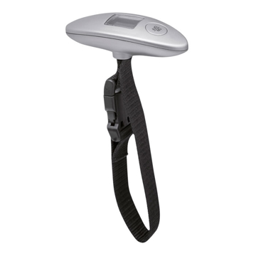 silver weight scale with black strap
