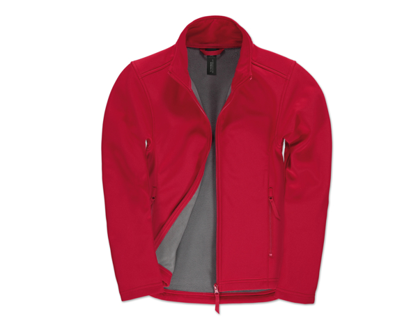 Womens ID 701 Softshell Jacket in red with full front zip and grey inner fleece