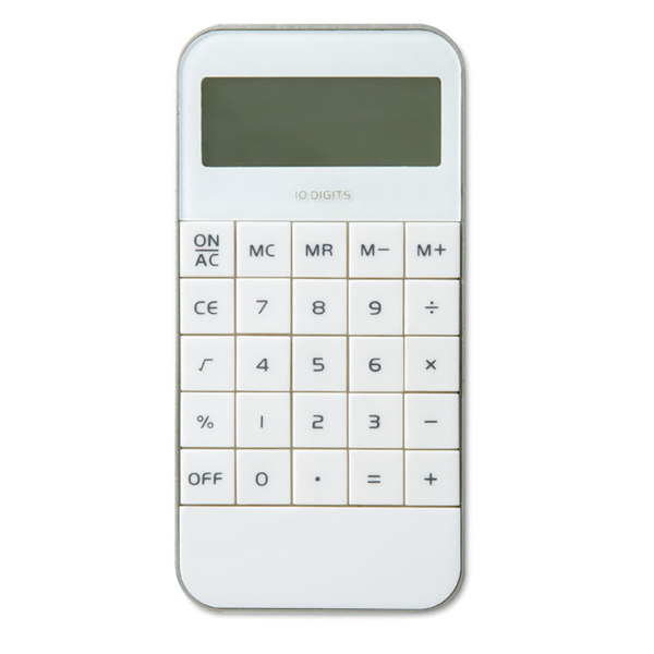 white sleek design calculator with silver trim