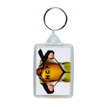 a large budget clear acrylic keyring with a full colour branded