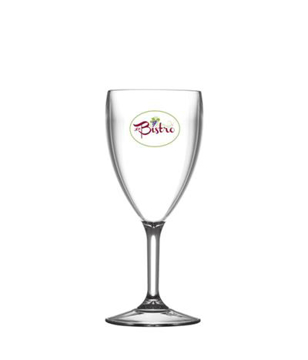9oz reusable plastic wine glass with logo