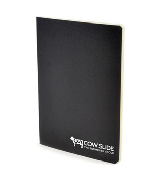 A6 exercise book in black with 1 colour white print logo