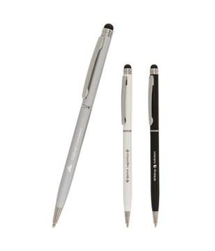Bassey Stylus Pen in black with full colour print and silver and white with laser engraving