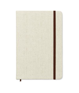 A5 canvas covered notebook and brown strap and ribbon