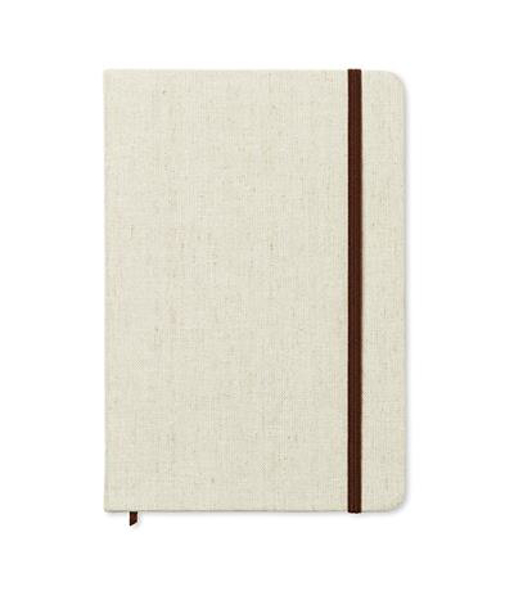 A5 canvas covered notebook and brown strap and ribbon