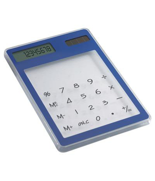 Clearal Calculator touch screen calculator with blue trim and solar panel