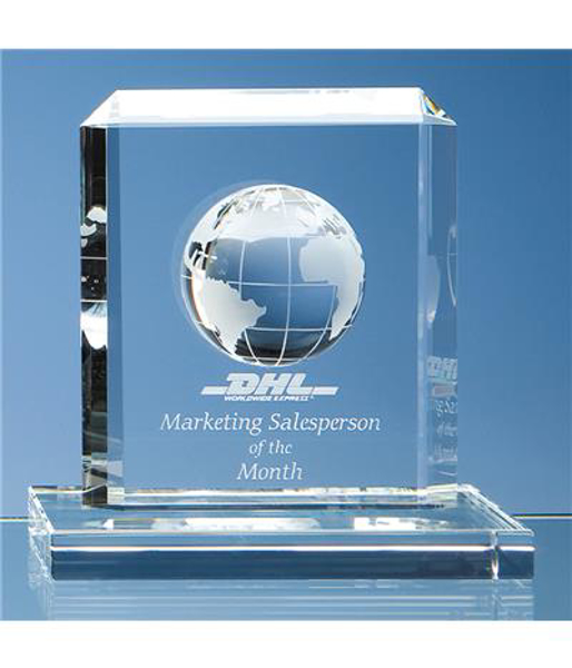 Crystal Globe Rectangle Award with engraving