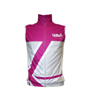 Cycling Gilets in pink and white with 1 colour print logo