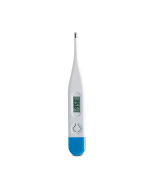 white thermometer with blue clip