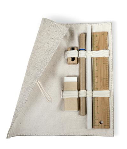 Eco Friendly 6 Piece Stationary Set in pouch held in with elastic straps