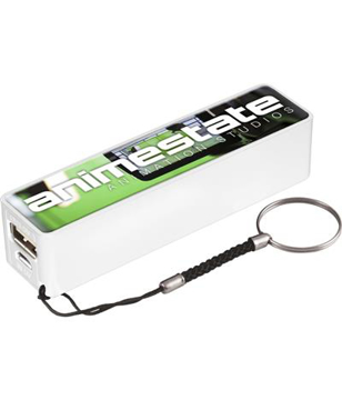 EVO 2200mAh Power Bank in white with full colour print and on a keyring