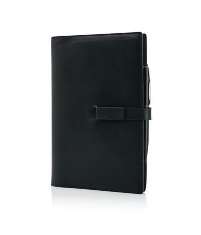 Executive 8GB USB Notebook in black with stylus pen and removable USB stick that also functions as a closure