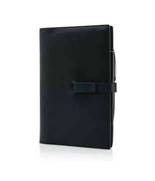 Executive 8GB USB Notebook in black with stylus pen and removable USB stick that also functions as a closure