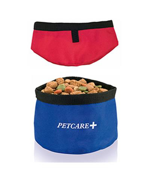 foldable pet food bowl in red and blue
