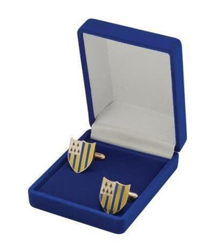 Hard Enamel Cufflinks with crest print in a blue box