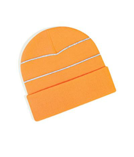 High-viz knitted striped hat in orange