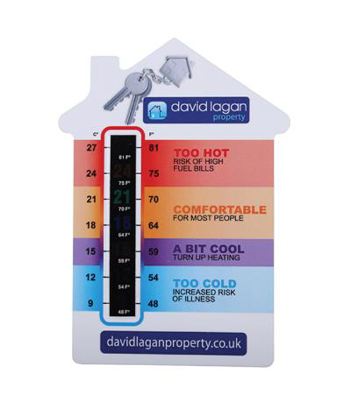 house shaped temperature gauge with coloured scales