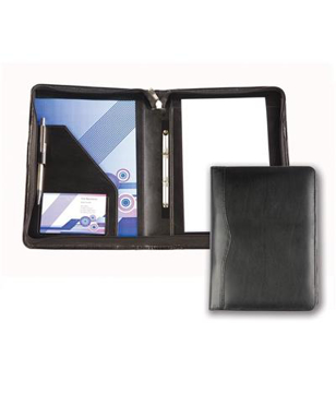 a5 black leather conference folder with pen and paper