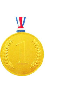 Show details for Medallion Chocolate 1st place gold medallion one stripey ribbon