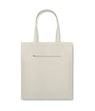 Natural canvas bag with short handles and small zip compartment on the front