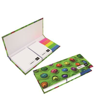 Notespod Slim with 2 sets of sticky note pads and 5 coloured index tabs with 1 colour print logo on pads and full colour print on front cover