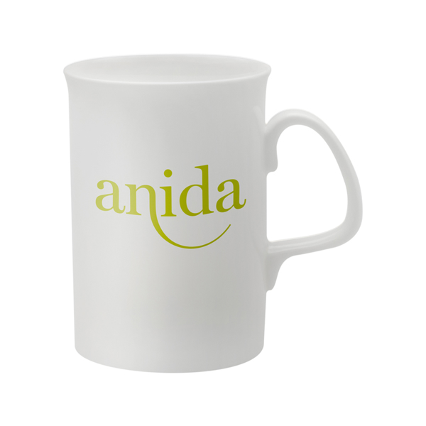 tall slim bone china mug with 1 colour branding